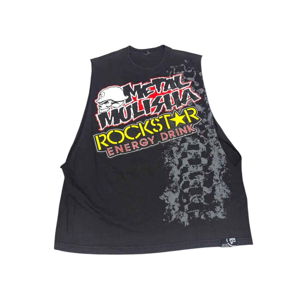 Vintage Y2K Metal Mulisha Rockstar Energy Drink Muscle Tee Tank Top Shirt Black